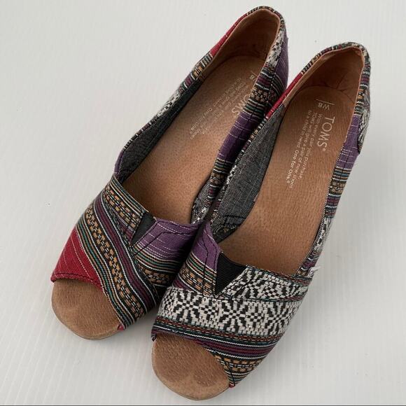Toms multi color cork peep toe wedges - Picture 2 of 9